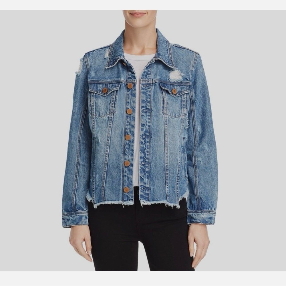 Blank NYC Distressed Denim Jacket Cropped Raw Hem Size S Light Wash Jean Jacket